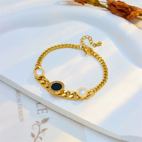 Wholesale Bracelet Stainless Steel Asymmetrical Chain Roman Round Retro Simple Elegant Electroplated Unisex