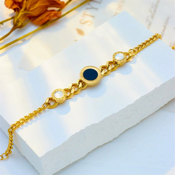 Wholesale Bracelet Stainless Steel Asymmetrical Chain Roman Round Retro Simple Elegant Electroplated Unisex