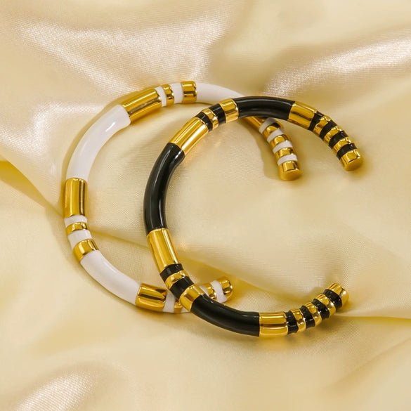 Wholesale Bracelet Stainless Steel Colorful Striped Dripping Oil Elegant Geometric Style For Women