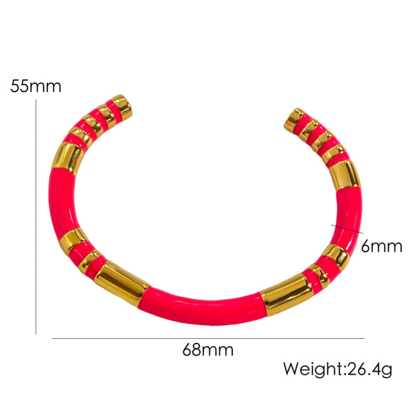 Wholesale Bracelet Stainless Steel Colorful Striped Dripping Oil Elegant Geometric Style For Women
