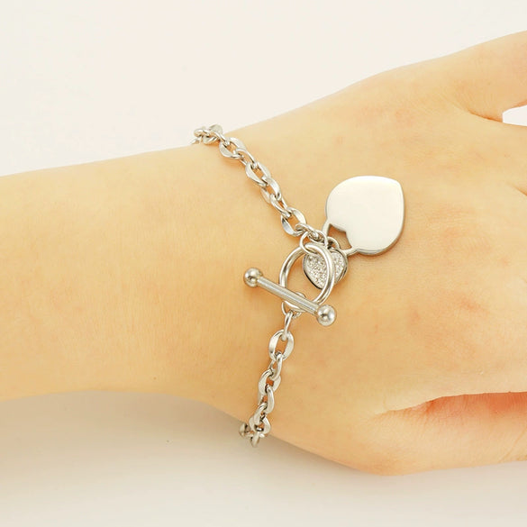 Wholesale Bracelet Stainless Steel Couple Heart Shape Electroplating Design