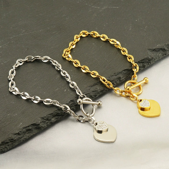 Wholesale Bracelet Stainless Steel Couple Heart Shape Electroplating Design