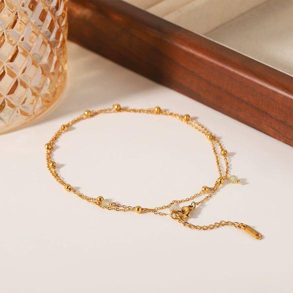 Wholesale Bracelet Stainless Steel Geometric Double Layer Stacked Bead Chain Electroplated