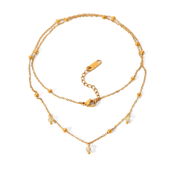 Wholesale Bracelet Stainless Steel Geometric Double Layer Stacked Bead Chain Electroplated