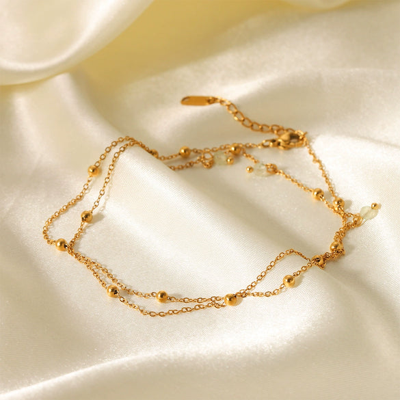 Wholesale Bracelet Stainless Steel Geometric Double Layer Stacked Bead Chain Electroplated