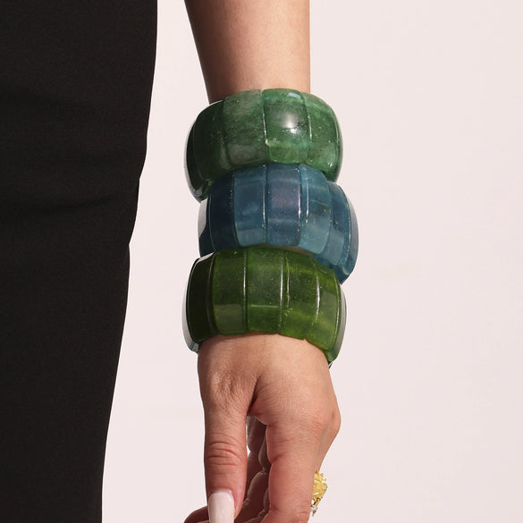 Wholesale Bracelet 316L Stainless Steel Geometric Emerald Green Natural Stone Elastic Rope Electroplating Light Luxury Highend Simple And Elegant