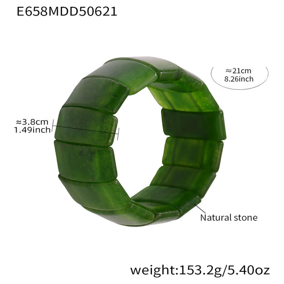 Wholesale Bracelet 316L Stainless Steel Geometric Emerald Green Natural Stone Elastic Rope Electroplating Light Luxury Highend Simple And Elegant