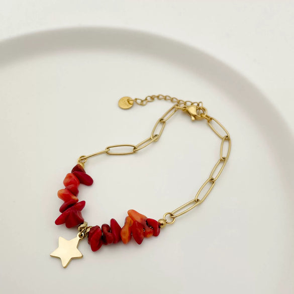 Wholesale Bracelet Stainless Steel Geometric Fivepointed Star Stitching Red Gravel Electroplating French Retro Rococo Style