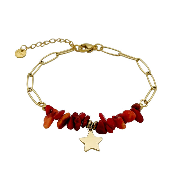 Wholesale Bracelet Stainless Steel Geometric Fivepointed Star Stitching Red Gravel Electroplating French Retro Rococo Style