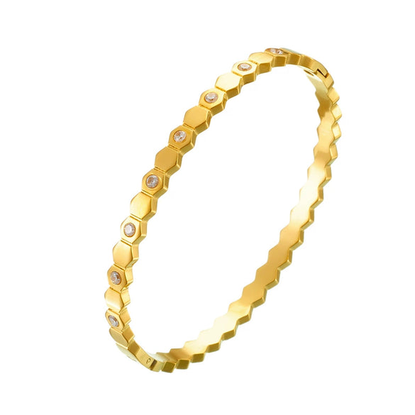 Wholesale Bracelet Stainless Steel Geometric Hexagonal Honeycomb Gold Plated Minimalist Style