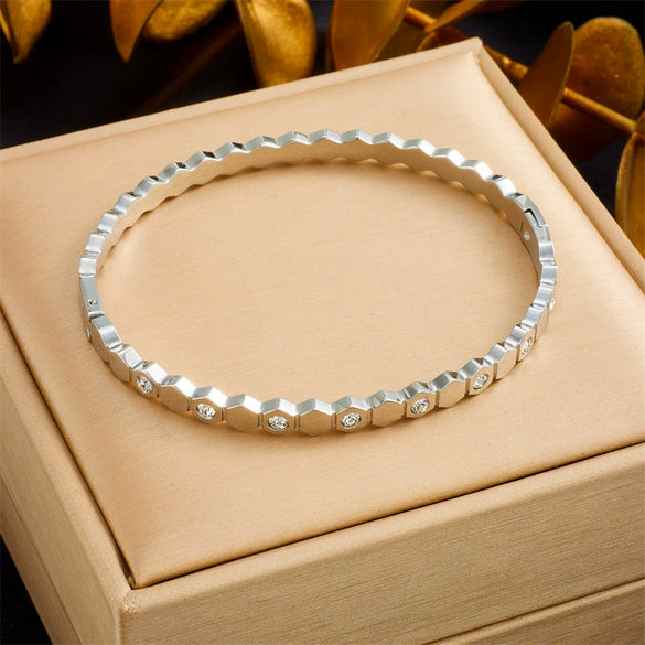 Wholesale Bracelet Stainless Steel Geometric Hexagonal Honeycomb Gold Plated Minimalist Style