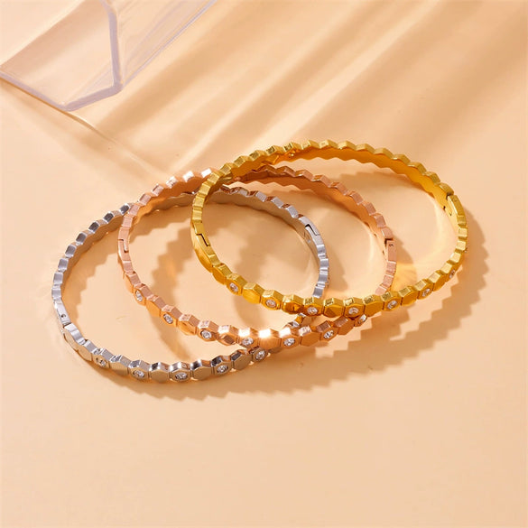 Wholesale Bracelet Stainless Steel Geometric Hexagonal Honeycomb Gold Plated Minimalist Style