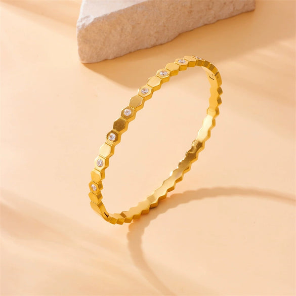 Wholesale Bracelet Stainless Steel Geometric Hexagonal Honeycomb Gold Plated Minimalist Style