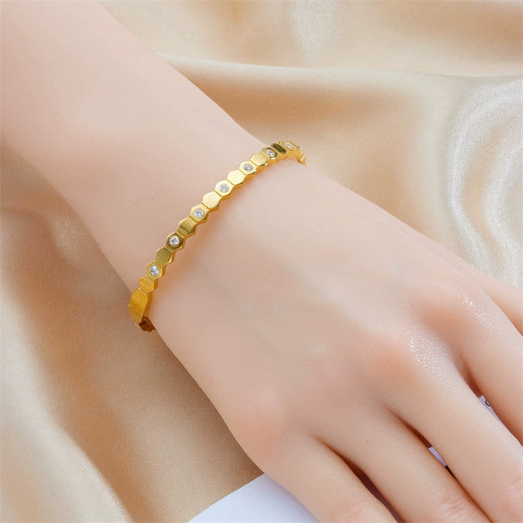 Wholesale Bracelet Stainless Steel Geometric Hexagonal Honeycomb Gold Plated Minimalist Style