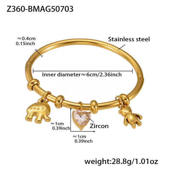 Wholesale Bracelet 316L Stainless Steel Geometric 18K Gold Plated Love Bear Elephant Design