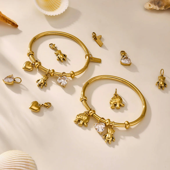 Wholesale Bracelet 316L Stainless Steel Geometric 18K Gold Plated Love Bear Elephant Design