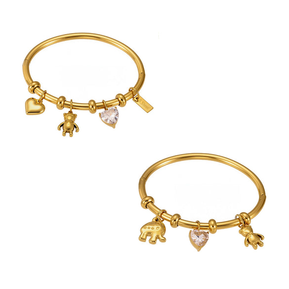 Wholesale Bracelet 316L Stainless Steel Geometric 18K Gold Plated Love Bear Elephant Design