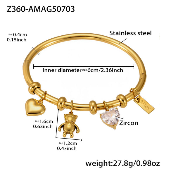Wholesale Bracelet 316L Stainless Steel Geometric 18K Gold Plated Love Bear Elephant Design