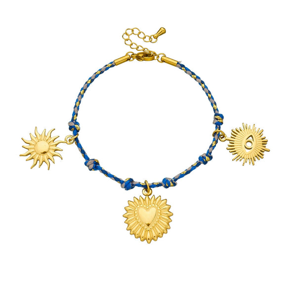 Wholesale Bracelet Stainless Steel Goldplated Retro Color Rope Braided Knotted Heart Shape Pendant