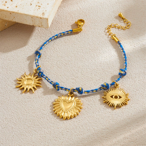 Wholesale Bracelet Stainless Steel Goldplated Retro Color Rope Braided Knotted Heart Shape Pendant