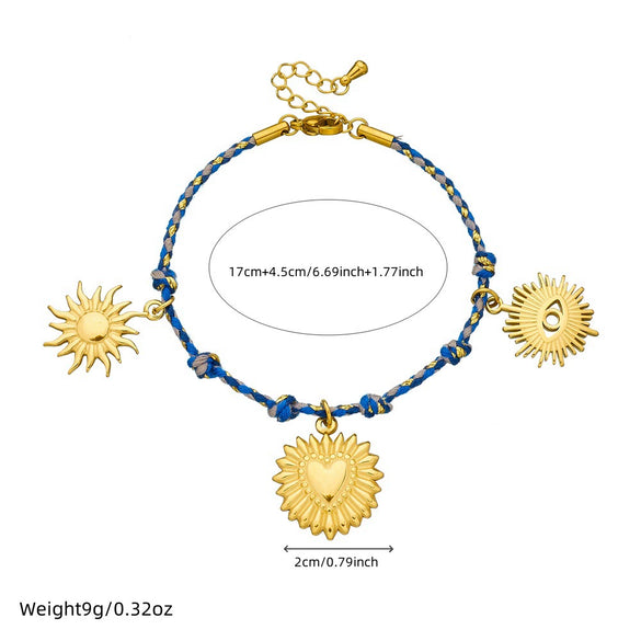 Wholesale Bracelet Stainless Steel Goldplated Retro Color Rope Braided Knotted Heart Shape Pendant