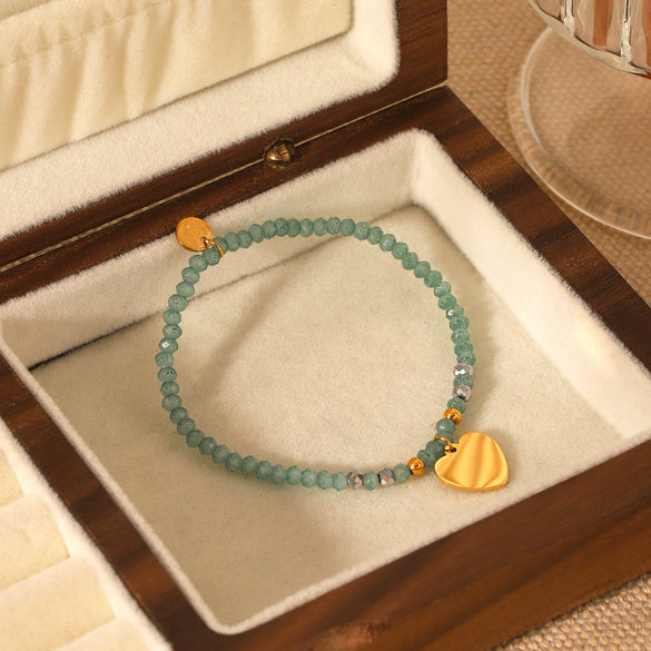 Wholesale Bracelet Stainless Steel Green Natural Stone Beaded Geometric Heart Shape Electroplated Jewelry For Women