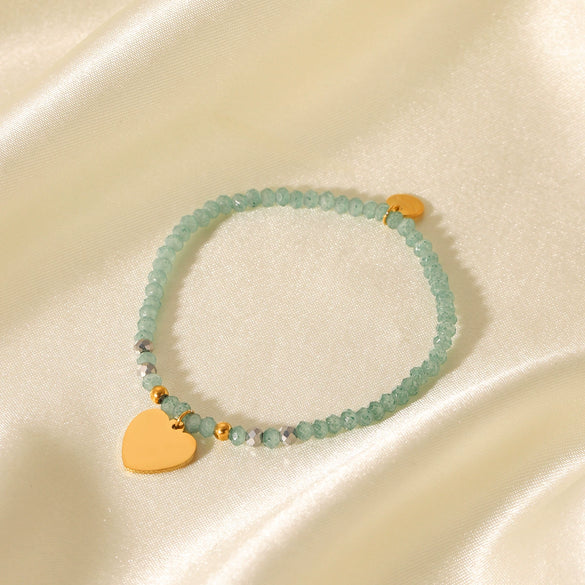 Wholesale Bracelet Stainless Steel Green Natural Stone Beaded Geometric Heart Shape Electroplated Jewelry For Women