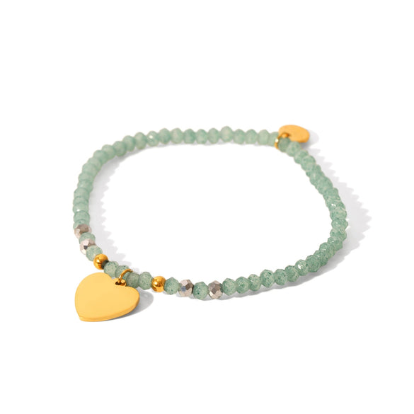 Wholesale Bracelet Stainless Steel Green Natural Stone Beaded Geometric Heart Shape Electroplated Jewelry For Women