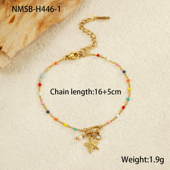 Wholesale Bracelet Stainless Steel 18K Electroplated Geometric Marine Style Shell Starfish Flower Colored Beads Dopamine Simple Design For Women