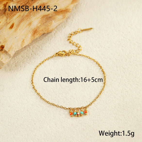 Wholesale Bracelet Stainless Steel 18K Electroplated Geometric Marine Style Shell Starfish Flower Colored Beads Dopamine Simple Design For Women