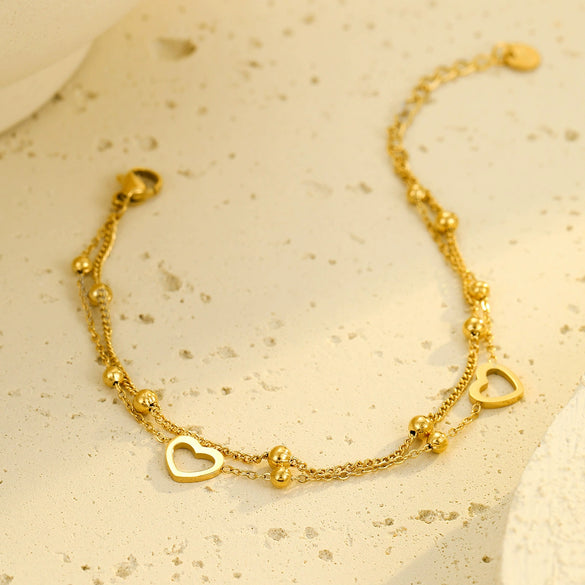 Wholesale Bracelet Stainless Steel 18K Gold Electroplated Double Layer Heart Stacked Fashionable Versatile