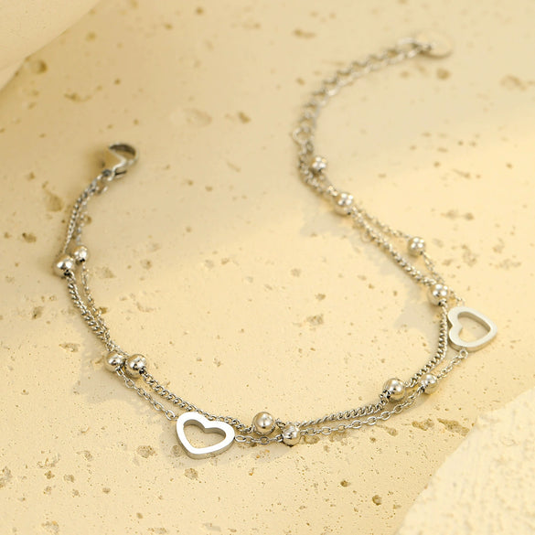 Wholesale Bracelet Stainless Steel 18K Gold Electroplated Double Layer Heart Stacked Fashionable Versatile