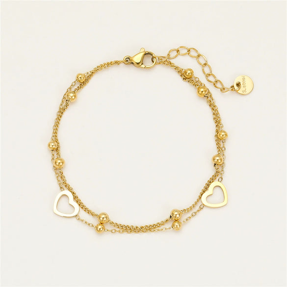 Wholesale Bracelet Stainless Steel 18K Gold Electroplated Double Layer Heart Stacked Fashionable Versatile