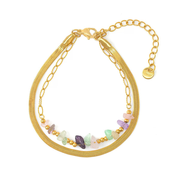 Wholesale Bracelet Stainless Steel 18K Gold Natural Stone Beads Geometric Design Electroplated For Women