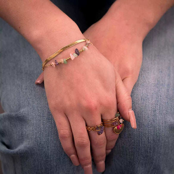 Wholesale Bracelet Stainless Steel 18K Gold Natural Stone Beads Geometric Design Electroplated For Women