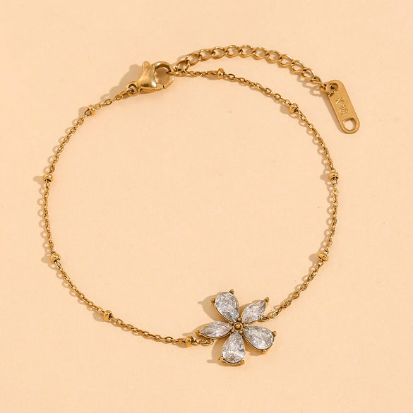 Wholesale Bracelet Stainless Steel 18K Gold Plated Flower Bead Chain For Women Fashion Elegant Niche Design
