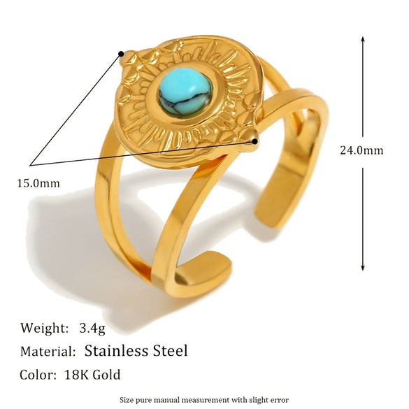 Wholesale Bracelet Stainless Steel 18K Gold Plated Geometric Blue Turquoise Retro Style For Women