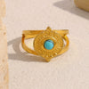 Wholesale Bracelet Stainless Steel 18K Gold Plated Geometric Blue Turquoise Retro Style For Women