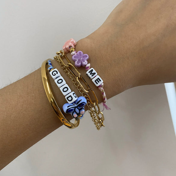 Wholesale Bracelet Stainless Steel Letter Resin Oildropping Electroplated For Women