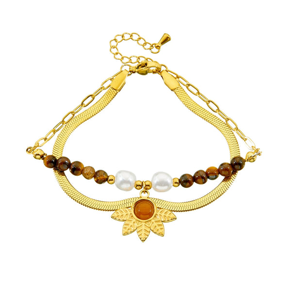 Wholesale Bracelet Stainless Steel Maillard Style Flower Leaves Electroplating
