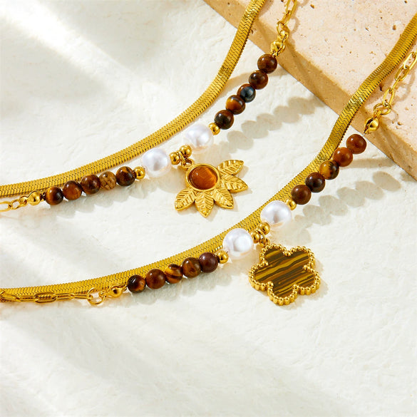 Wholesale Bracelet Stainless Steel Maillard Style Flower Leaves Electroplating
