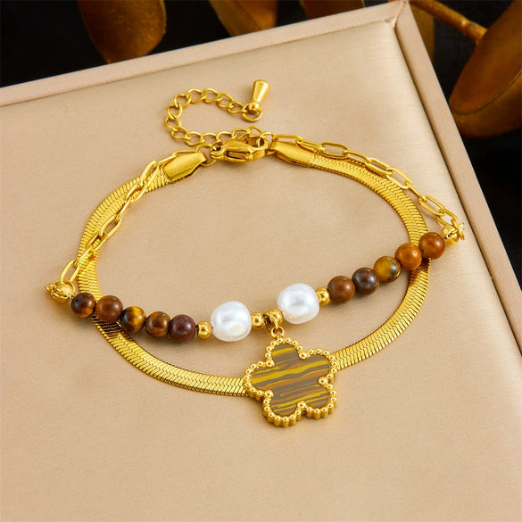Wholesale Bracelet Stainless Steel Maillard Style Flower Leaves Electroplating