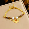 Wholesale Bracelet Stainless Steel Maillard Style Flower Leaves Electroplating