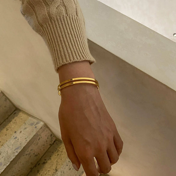 Wholesale Bracelet Stainless Steel Original Design Geometric Electroplated Smooth Hollow Double Layer Line Jewelry