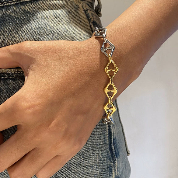 Wholesale Bracelet Stainless Steel Rhombus Geometric Electroplated
