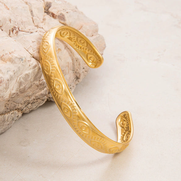 Wholesale Bracelet Stainless Steel Vintage Geometric Flower Butterfly Opening 18K Gold Plated Electroplated Accessories
