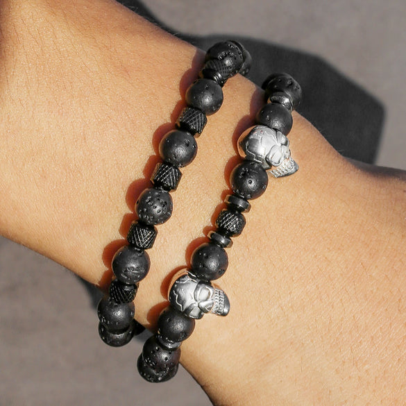 Wholesale Bracelet Stainless Steel Volcanic Stone Black Gallstone Geometric Handmade Hiphop Internet Celebrity Style Unisex