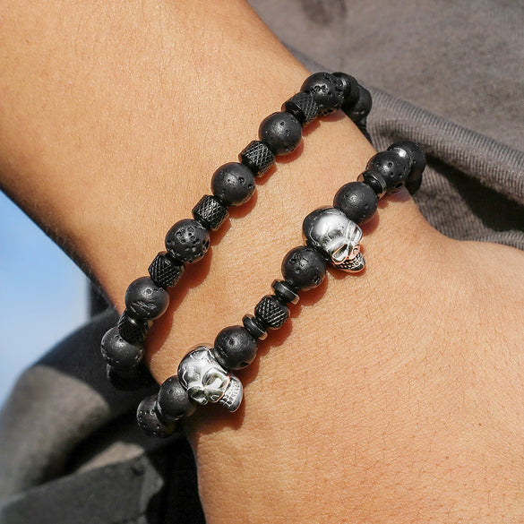 Wholesale Bracelet Stainless Steel Volcanic Stone Black Gallstone Geometric Handmade Hiphop Internet Celebrity Style Unisex
