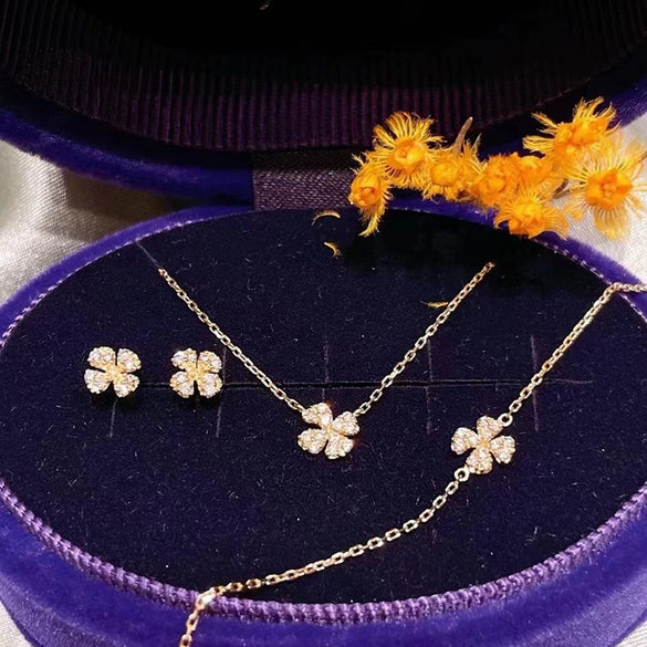 Wholesale Bracelet 925 Sterling Silver 14K Gold Plated Fourleaf Clover Pattern