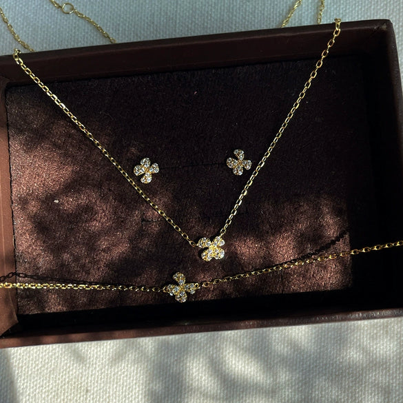Wholesale Bracelet 925 Sterling Silver 14K Gold Plated Fourleaf Clover Pattern